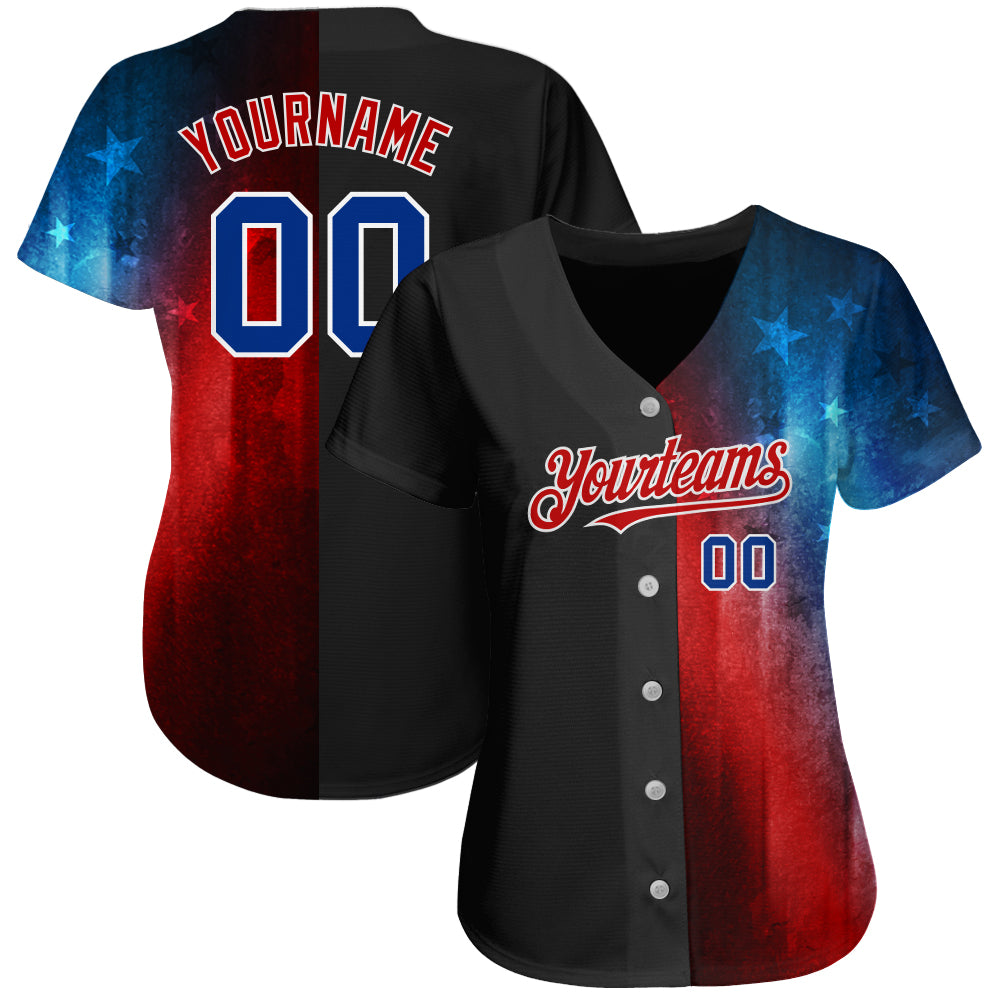 Custom Baseball Jersey Red Royal-Black 3D American Flag Fashion Authentic Youth Size:M