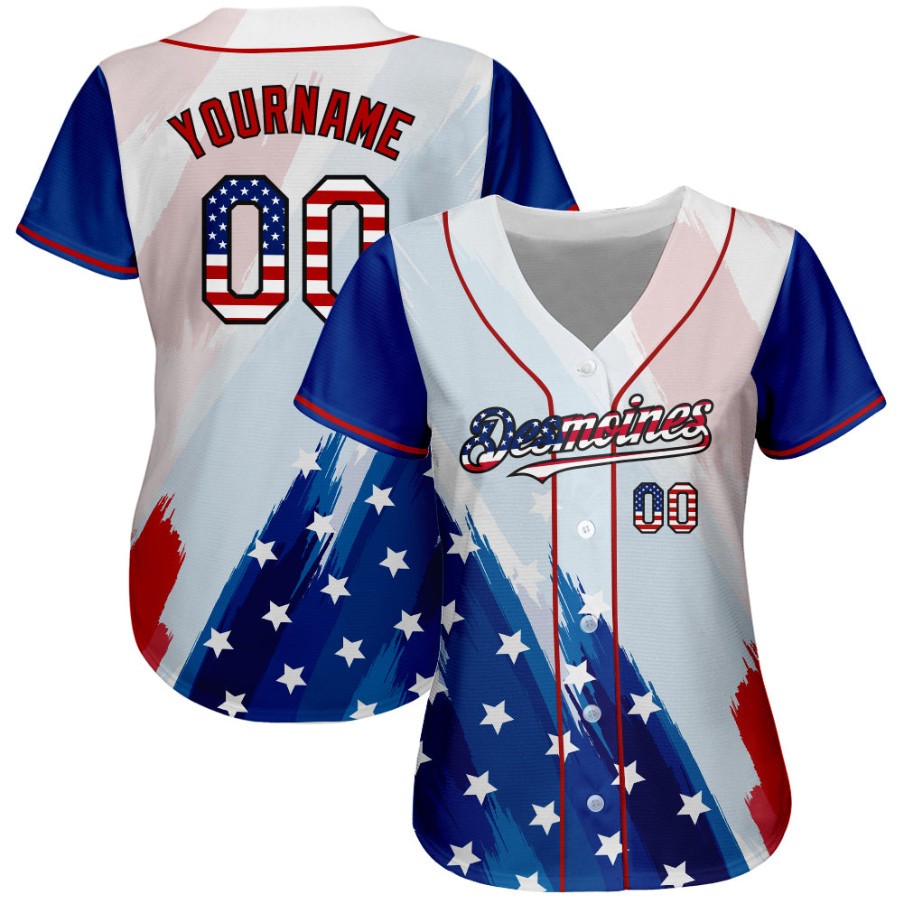 Custom Light Blue Red-White 3D American Flag Fashion Authentic Baseball  Jersey