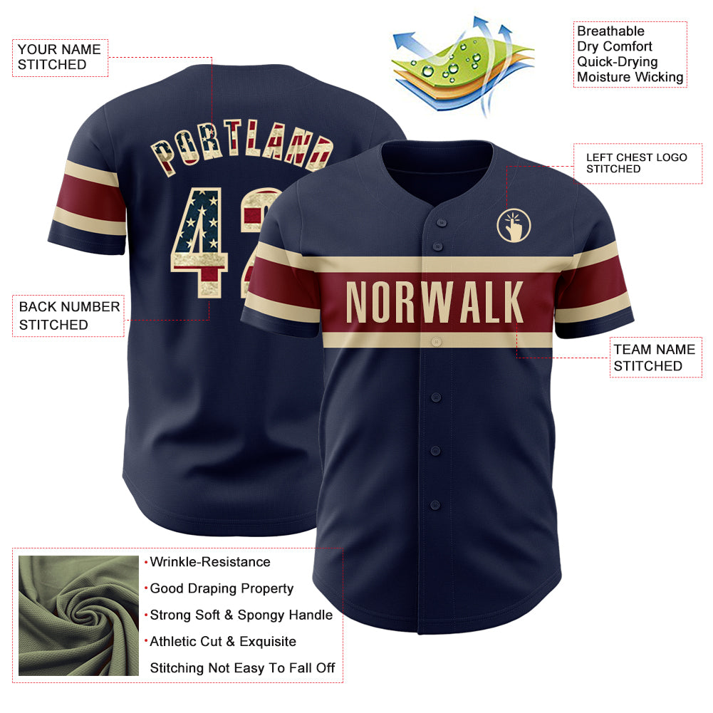 2024 Cheap Custom Navy Vintage USA Flag Cream Crimson Authentic Baseball Jersey Free Shipping CustomJerseysPro