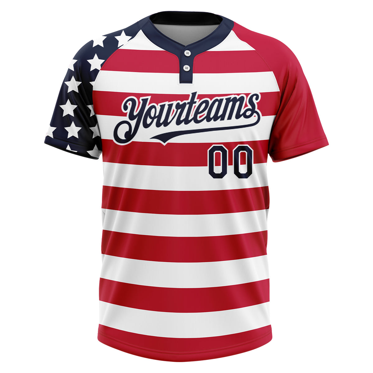 Custom Softball Jersey White Red-Navy 3D American Flag Fashion Two-Button Unisex Men's Size:XL