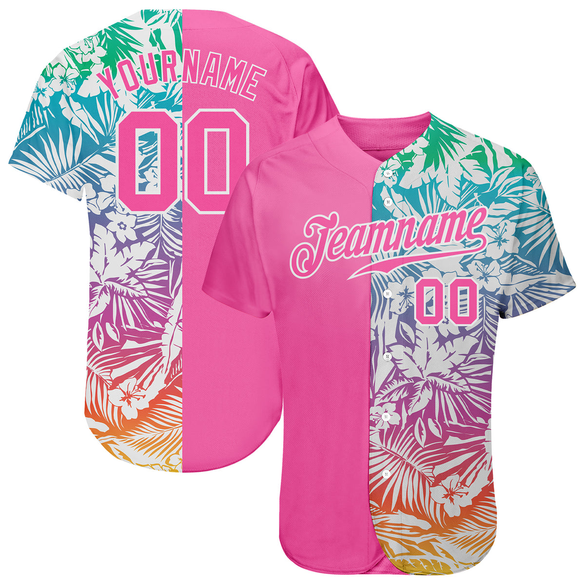 Custom 3D Pattern Baseball Jersey Black Black-Pink Design Tropical