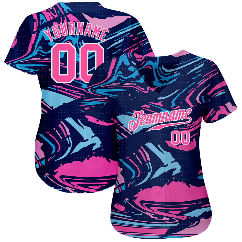 Custom 3D Pattern Baseball Jersey Black Black-Pink Design Tropical Palm  Leaves Authentic - FansIdea