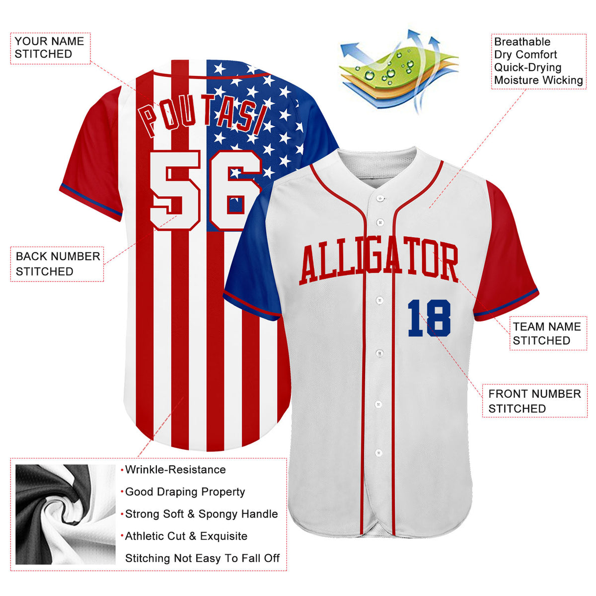 Custom Baseball Jersey Cream Red-Navy 3D American Flag Authentic Men's Size:XL