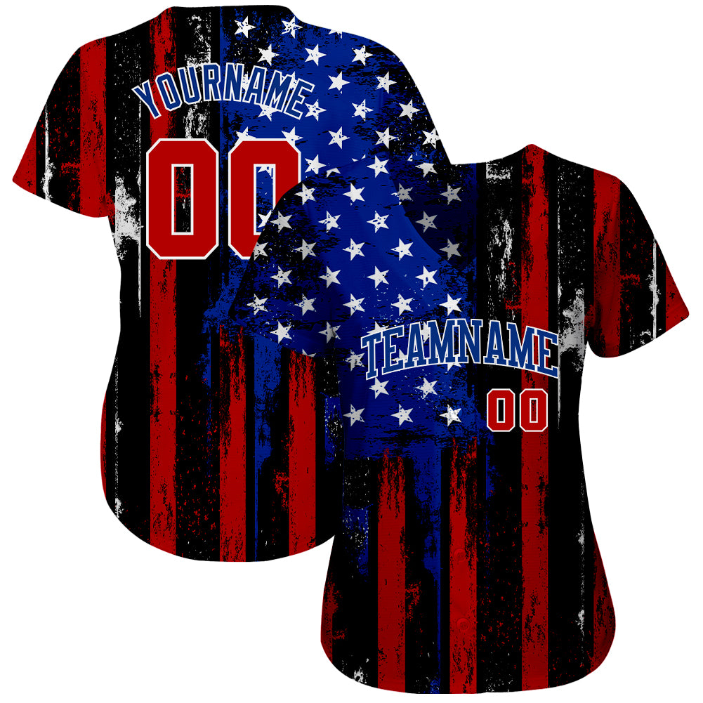 Cheap Custom Black Red Royal-White 3D Distressed American Flag Authentic  Baseball Jersey Free Shipping – CustomJerseysPro