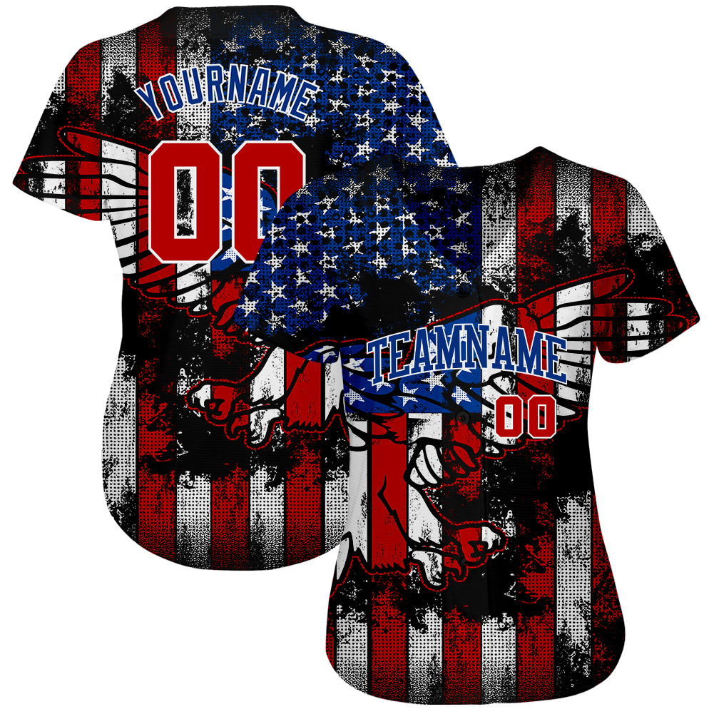 Custom Cream Red-Royal American Flag Baseball Jersey - Jomagift