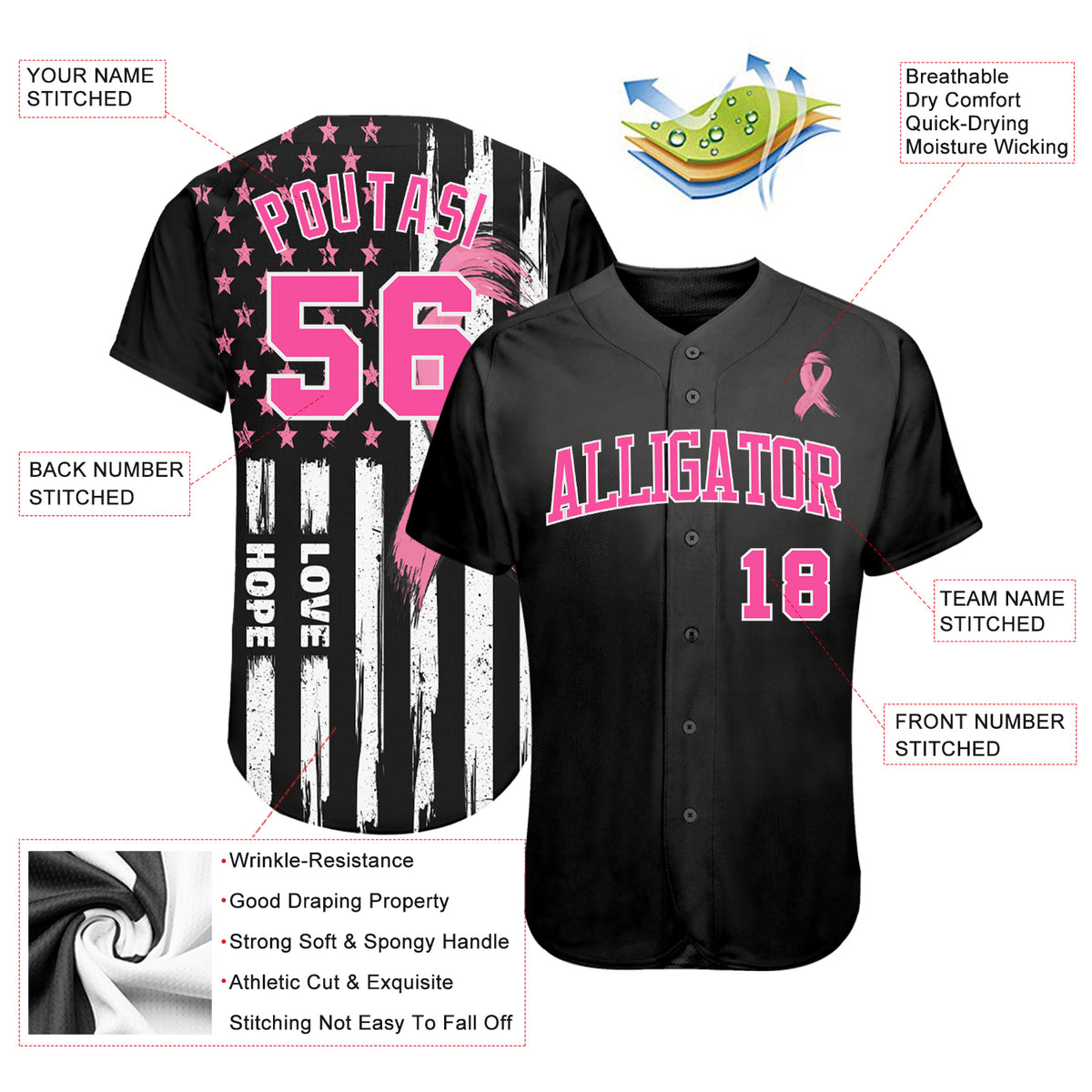 Adidas MLB Baseball Girls Washington Nationals Printed Jersey - Pink