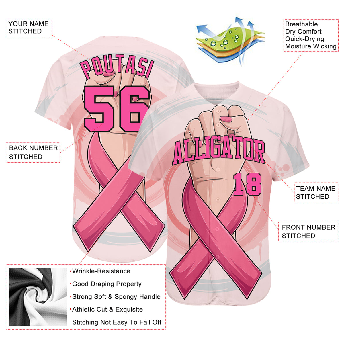 Custom Pittsburgh Pirates Womens Apparel 3D Breast Cancer