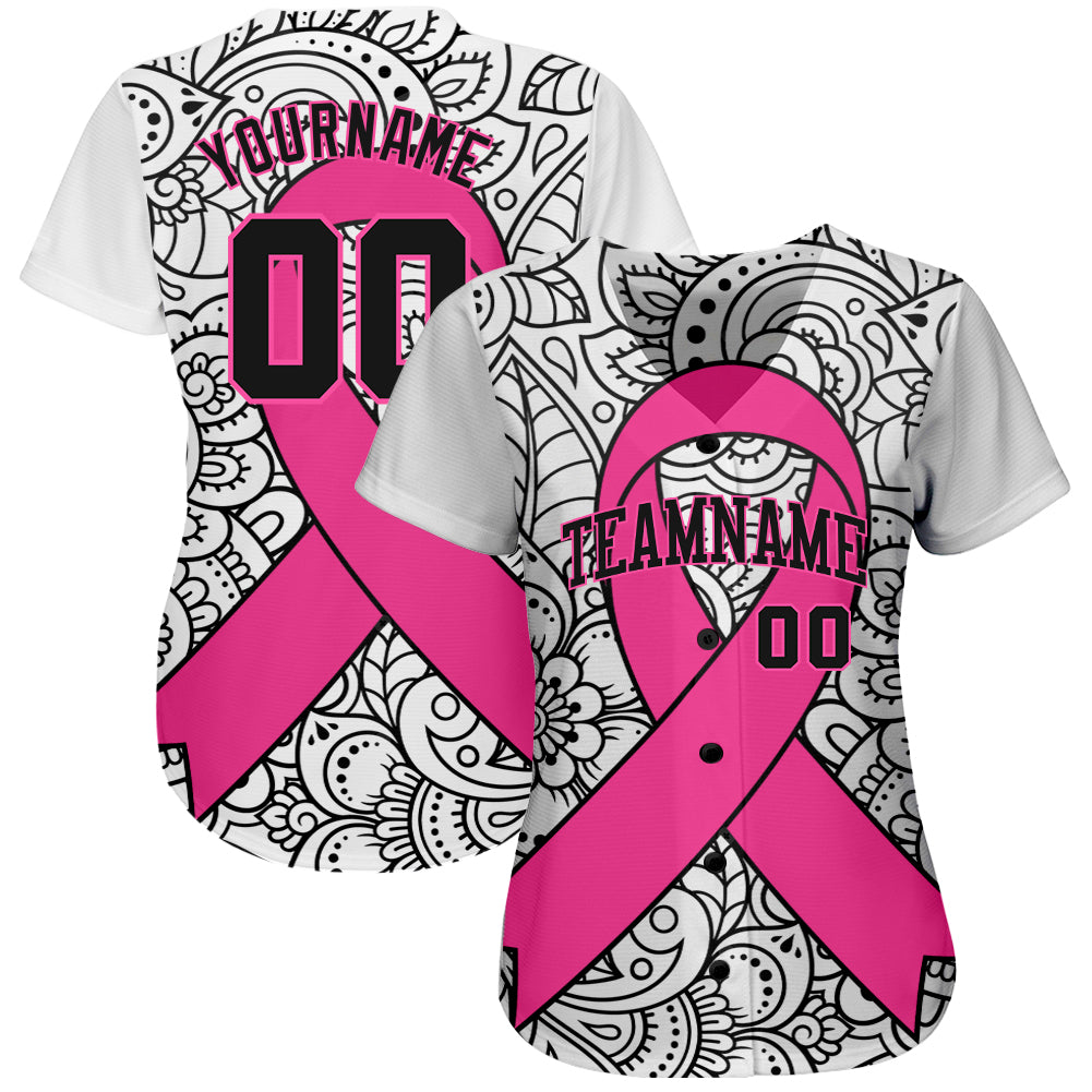 Custom Pink Ribbon Baseball Jersey Camo Pink-Black 3D Breast