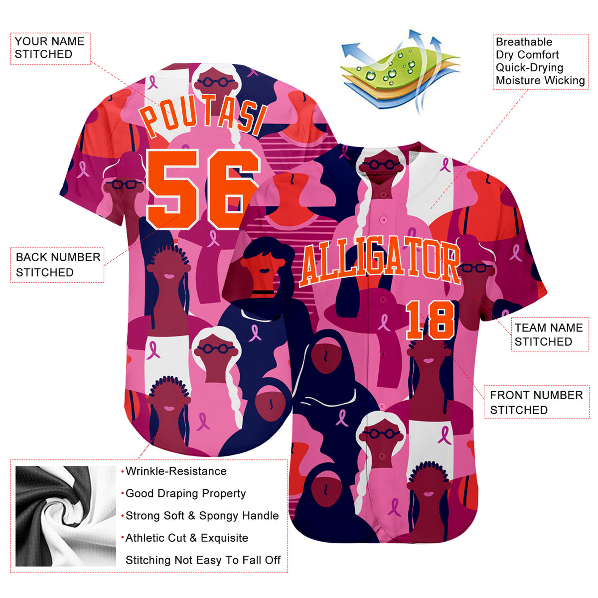 Cheap Custom 3D Pink Ribbon Breast Cancer Awareness Month Women Health Care  Support Authentic Baseball Jersey Free Shipping – CustomJerseysPro