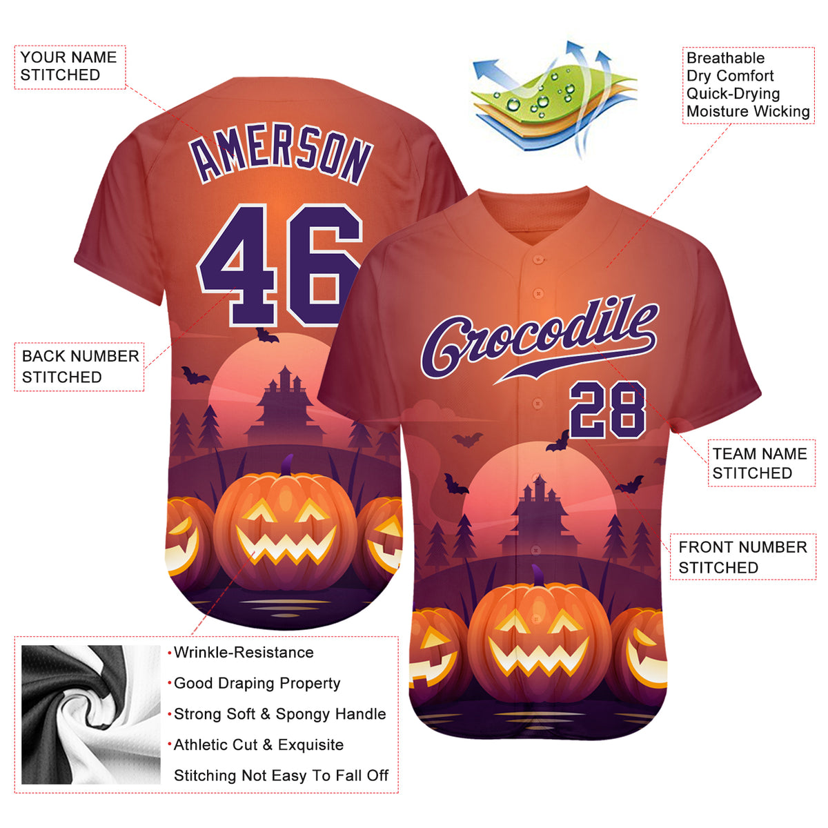 Cheap Custom White White-Texas Orange 3D Pattern Design Halloween Pumpkins  Funny Faces Authentic Baseball Jersey Free Shipping – CustomJerseysPro