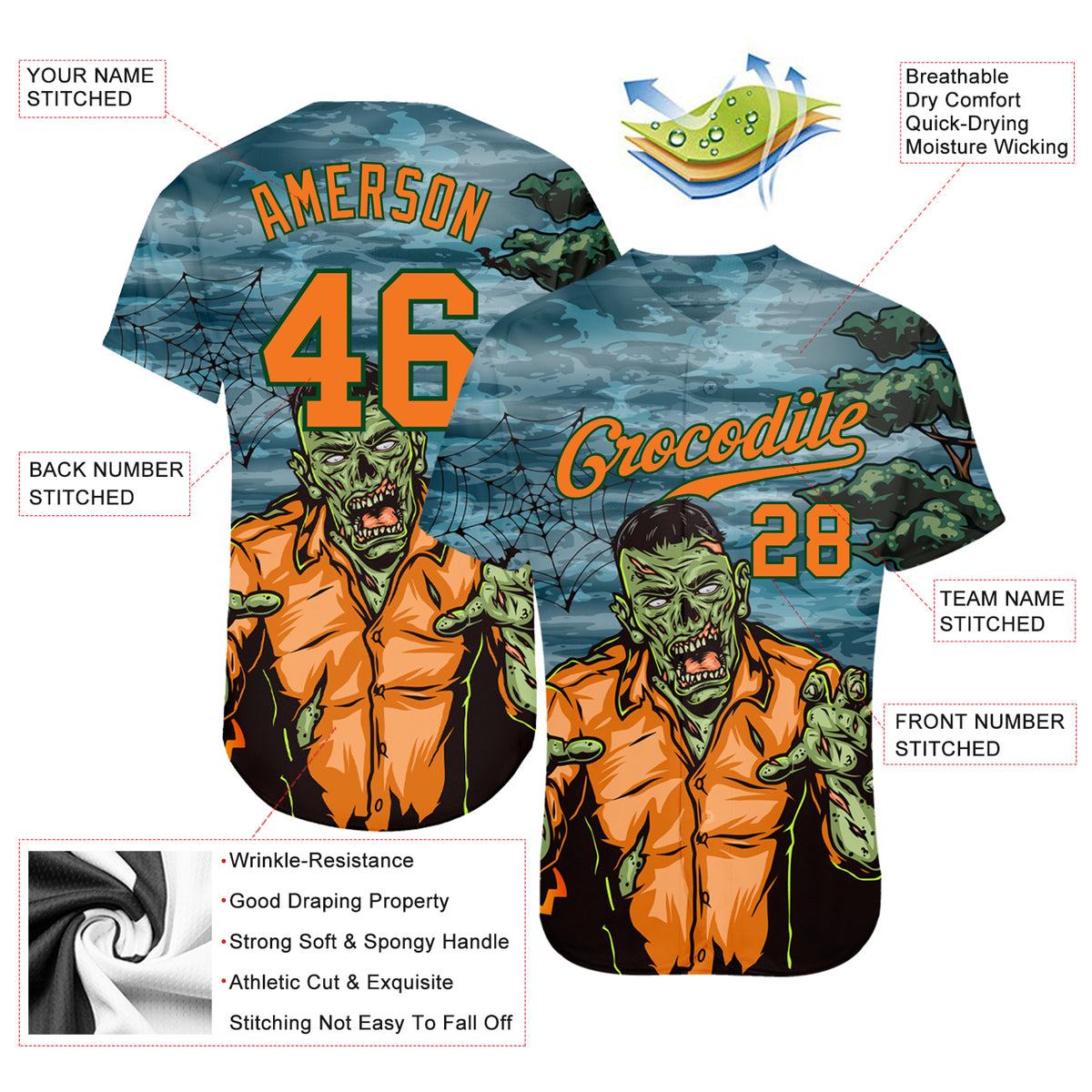 Cheap Custom 3D Pattern Halloween Trick Treat Horror Night Authentic  Baseball Jersey Free Shipping – CustomJerseysPro