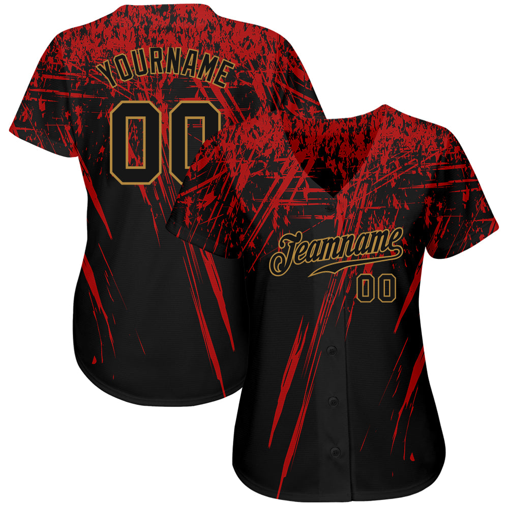 Custom Gold Red-Black 3D Pattern Design Authentic Baseball Jersey Youth Size:M