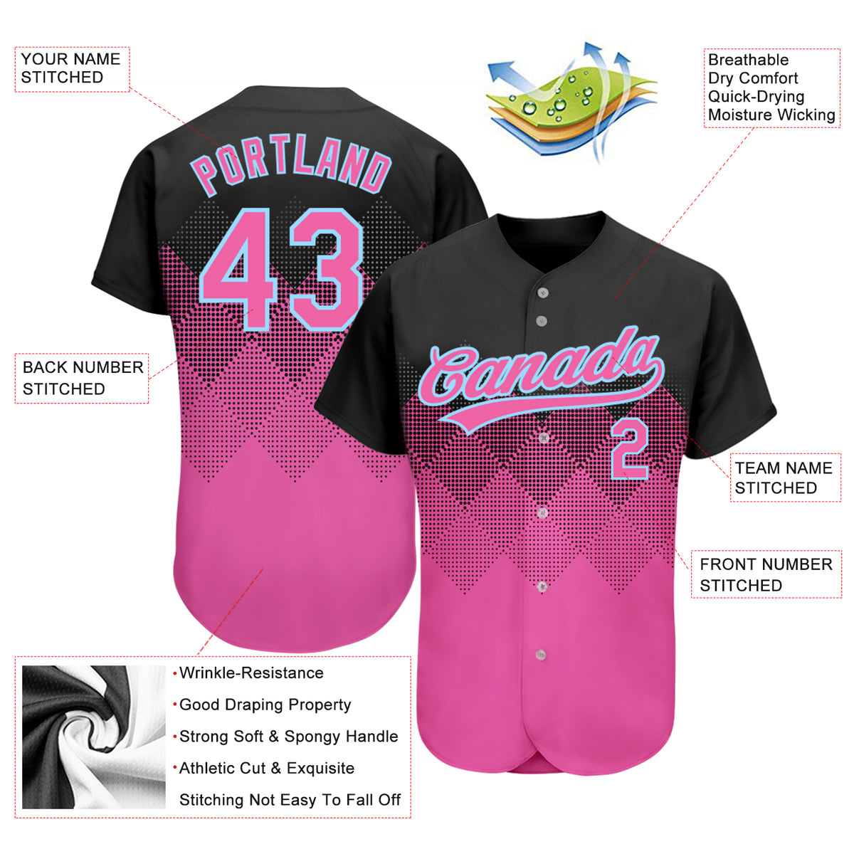 Cheap Custom Pink Light Blue-White 3D Pattern Design Authentic Baseball  Jersey Free Shipping – CustomJerseysPro
