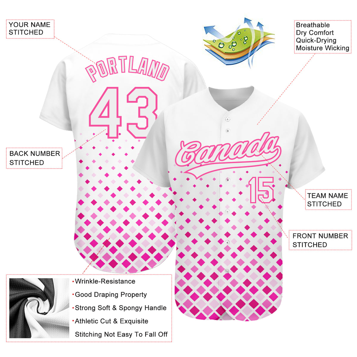Cheap Custom White White-Pink 3D Pattern Design Authentic Baseball