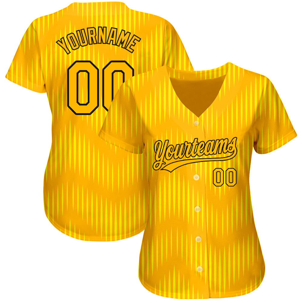 Custom Gold Gold-Black 3D Pattern Design Authentic Baseball Jersey