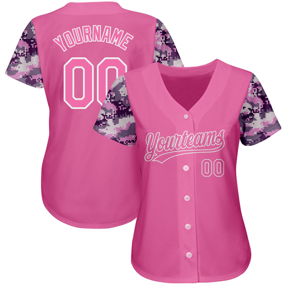 Cheap Custom Camo Light Blue-Pink Authentic Baseball Jersey Free