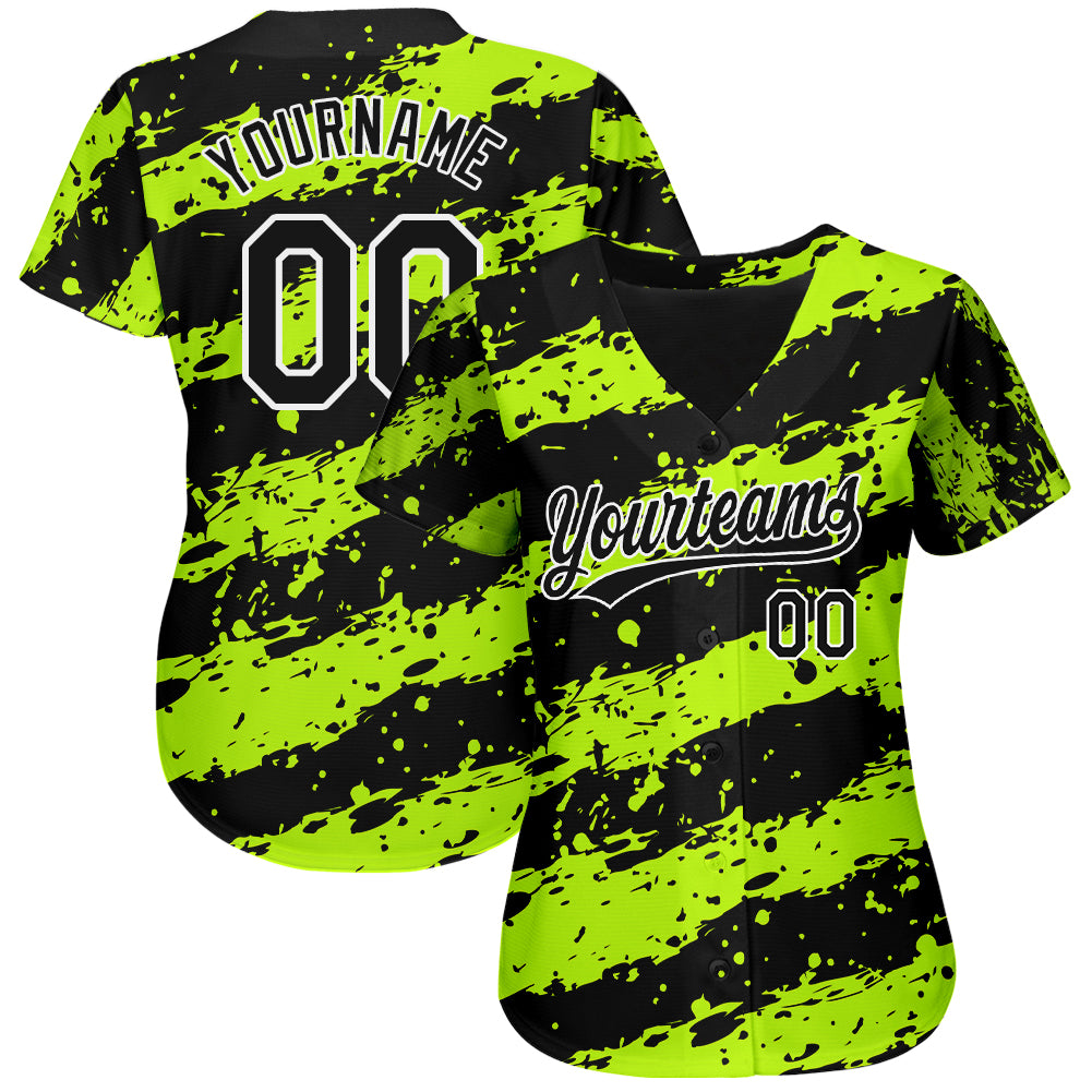 Cheap Custom Black Neon Green-White 3D Pattern Design Authentic Baseball  Jersey Free Shipping – CustomJerseysPro