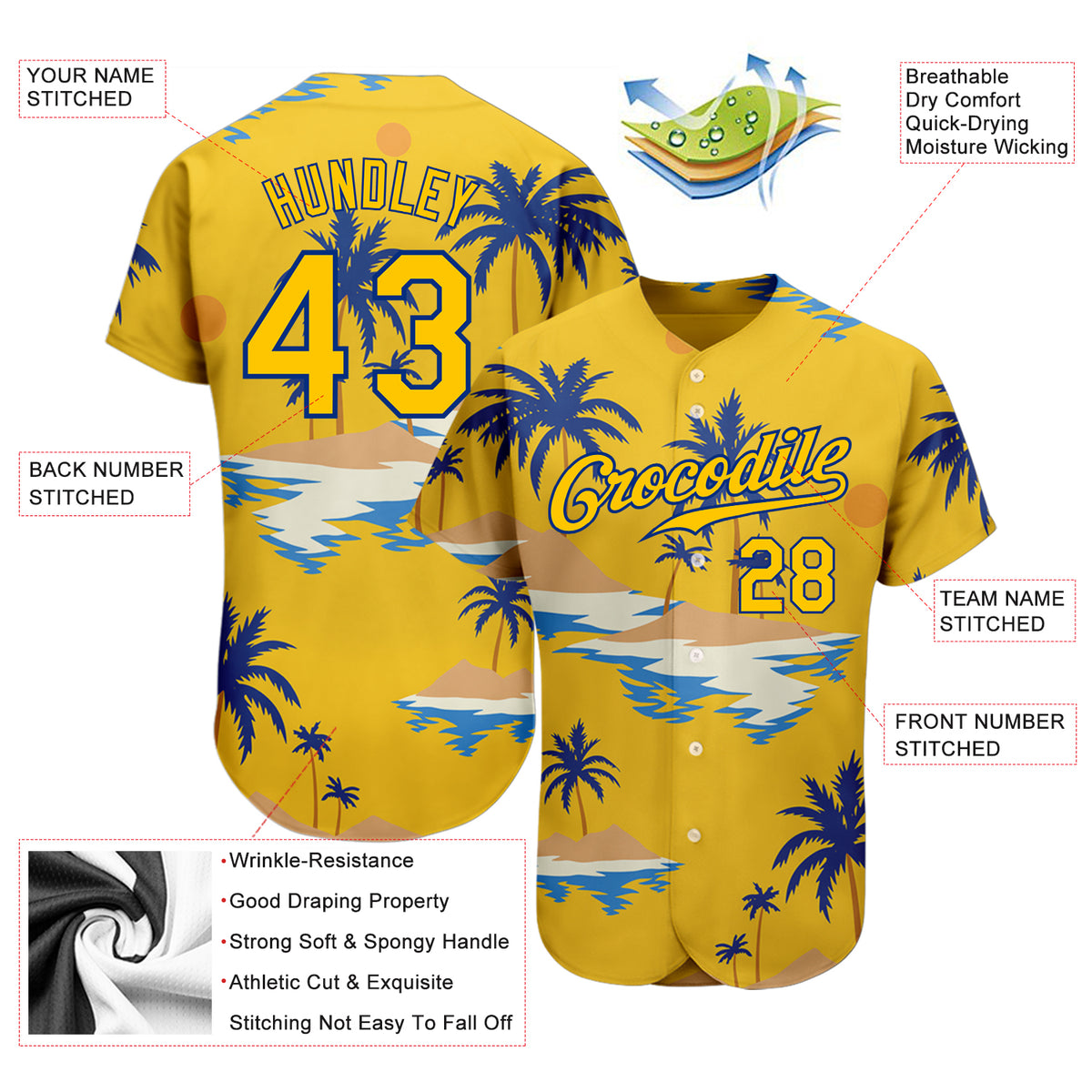 Cheap Custom White Light Blue-Yellow 3D Pattern Design Beach Hawaii Palm  Trees And Island Authentic Baseball Jersey Free Shipping – CustomJerseysPro