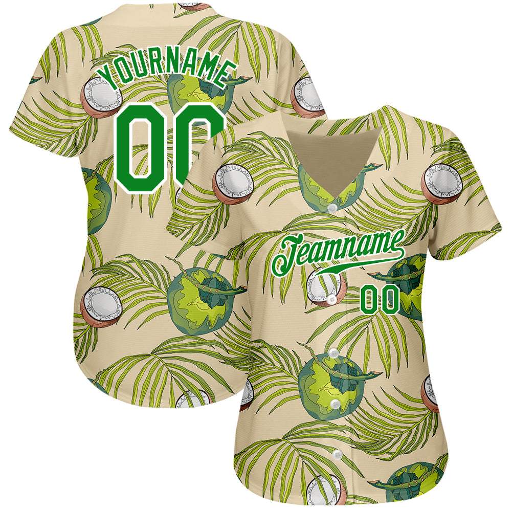 Cheap Custom Black Kelly Green-White 3D Pattern Design Hawaii Palm Leaves  And Flowers Authentic Baseball Jersey Free Shipping – CustomJerseysPro