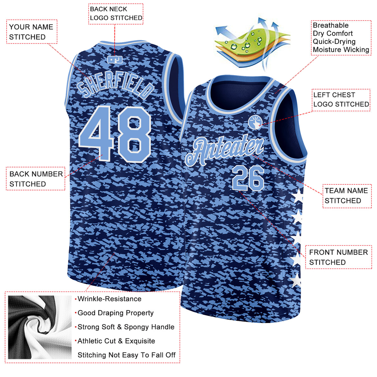 Custom Authentic Basketball Jersey Light Blue-Navy – Vients