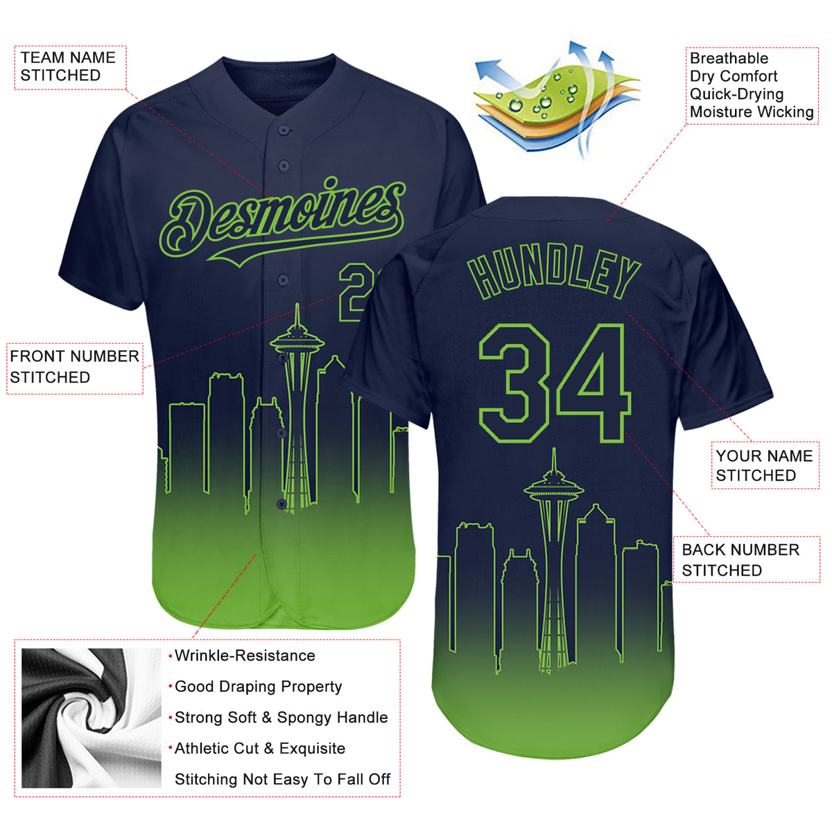 Custom Neon Green Yellow-Black Authentic Fade Fashion Baseball Jersey