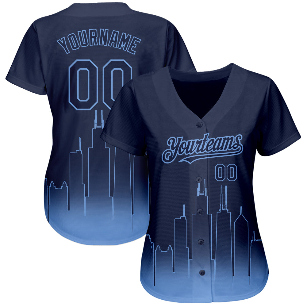 Cheap Custom Navy Light Blue 3D Chicago City Edition Fade Fasion Authentic  Baseball Jersey Free Shipping – CustomJerseysPro