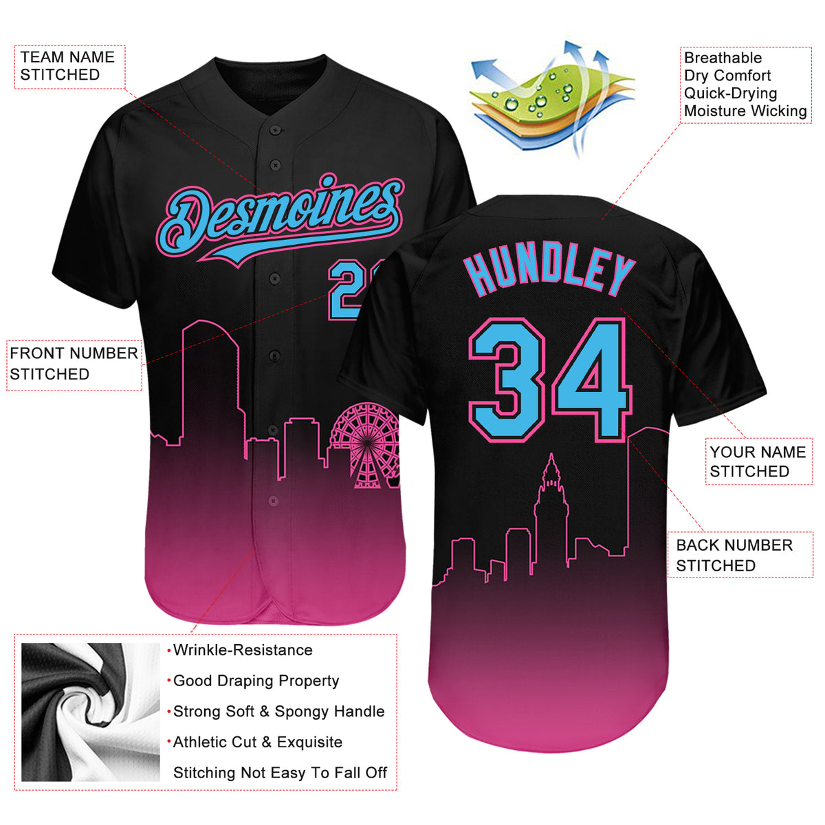 Custom Baseball Jersey Pink Lakes Blue-Black 3D Miami Palm Trees City Edition Authentic Men's Size:L