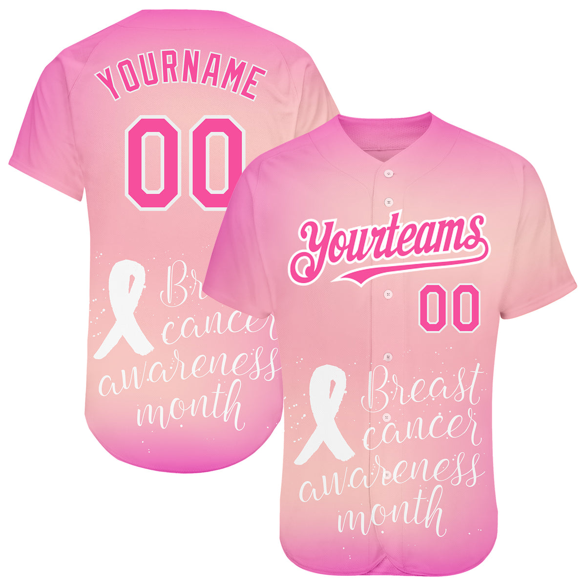 Custom Baseball Jersey 3D American Flag with Pink Ribbon Breast Cancer Awareness Month Women Health Care Support Authentic Men's Size:2XL