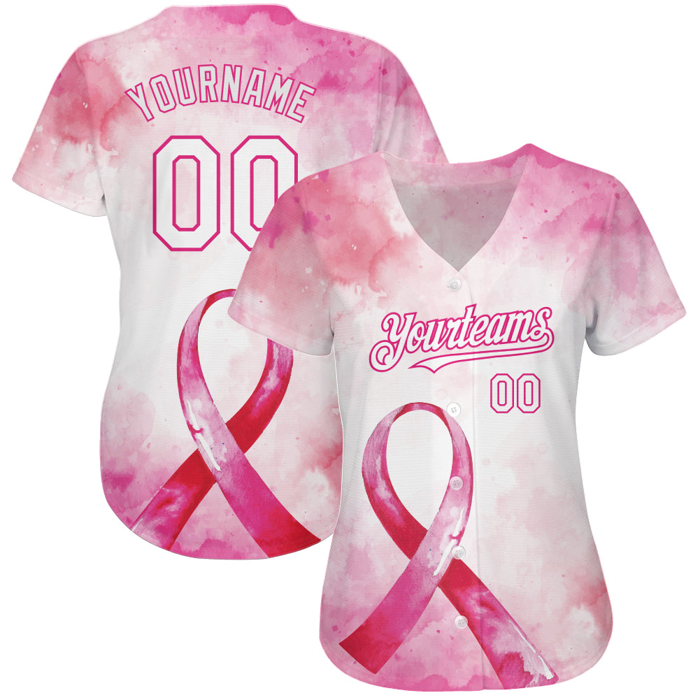 Cheap Custom 3D Pink Ribbon With Angel Wings Breast Cancer Awareness Month  Women Health Care Support Authentic Baseball Jersey Free Shipping –  CustomJerseysPro