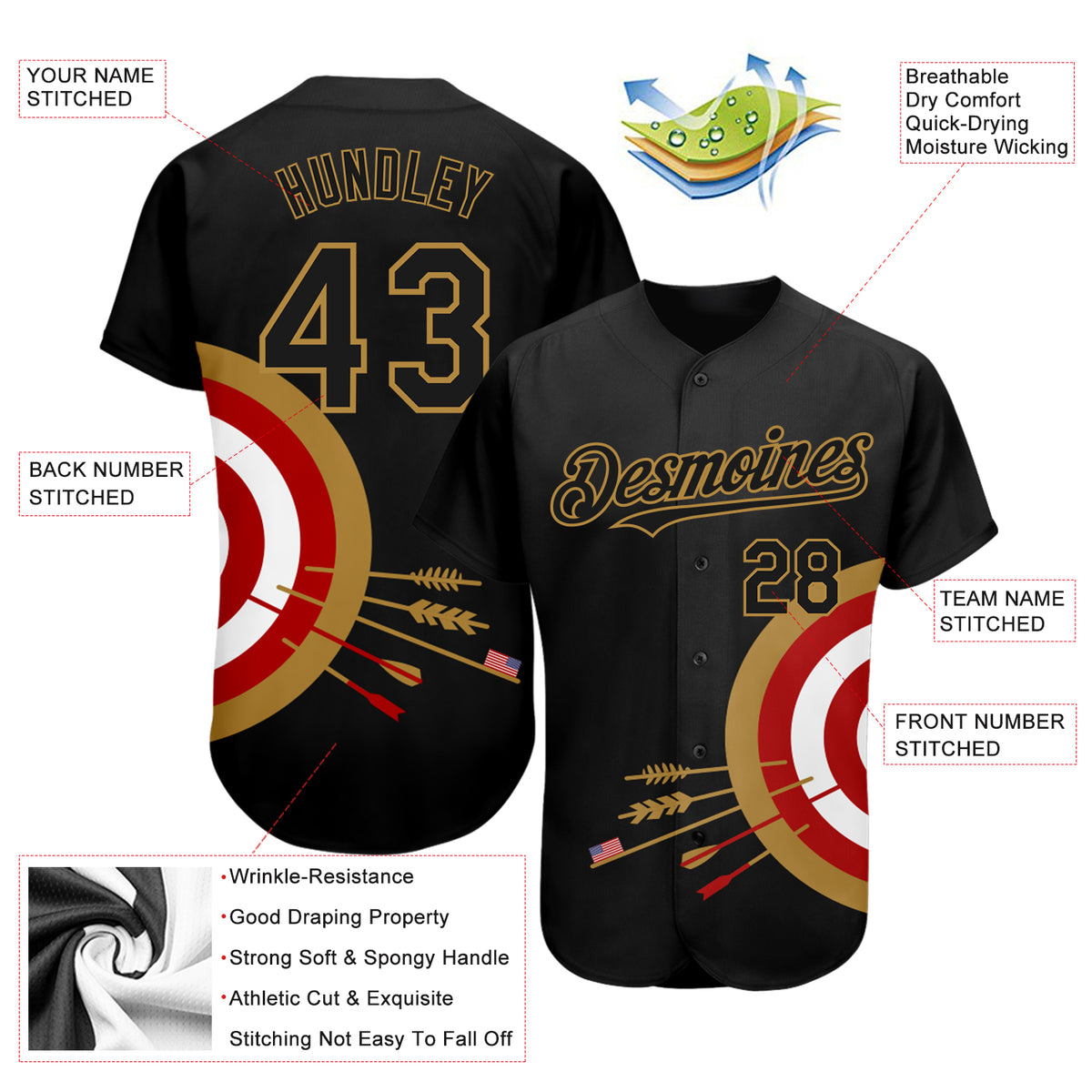 Custom Baseball Jersey Gray Red-Black 3D Pattern Design Dart Board Target Authentic Women's Size:S