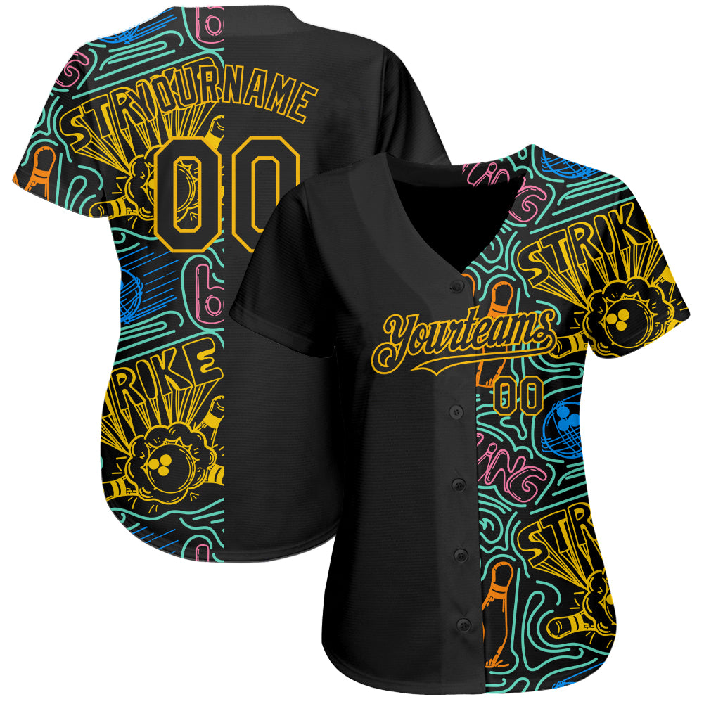 Cheap Custom Black Gold 3D Pattern Design Bowling Authentic Baseball Jersey  Free Shipping – CustomJerseysPro