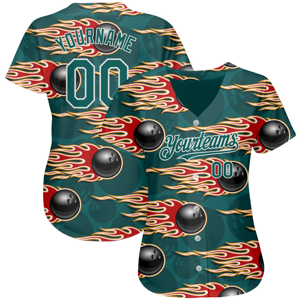 Cheap Custom Midnight Green White 3D Pattern Design Bowling Ball With  Hotrod Flame Authentic Baseball Jersey Free Shipping – CustomJerseysPro