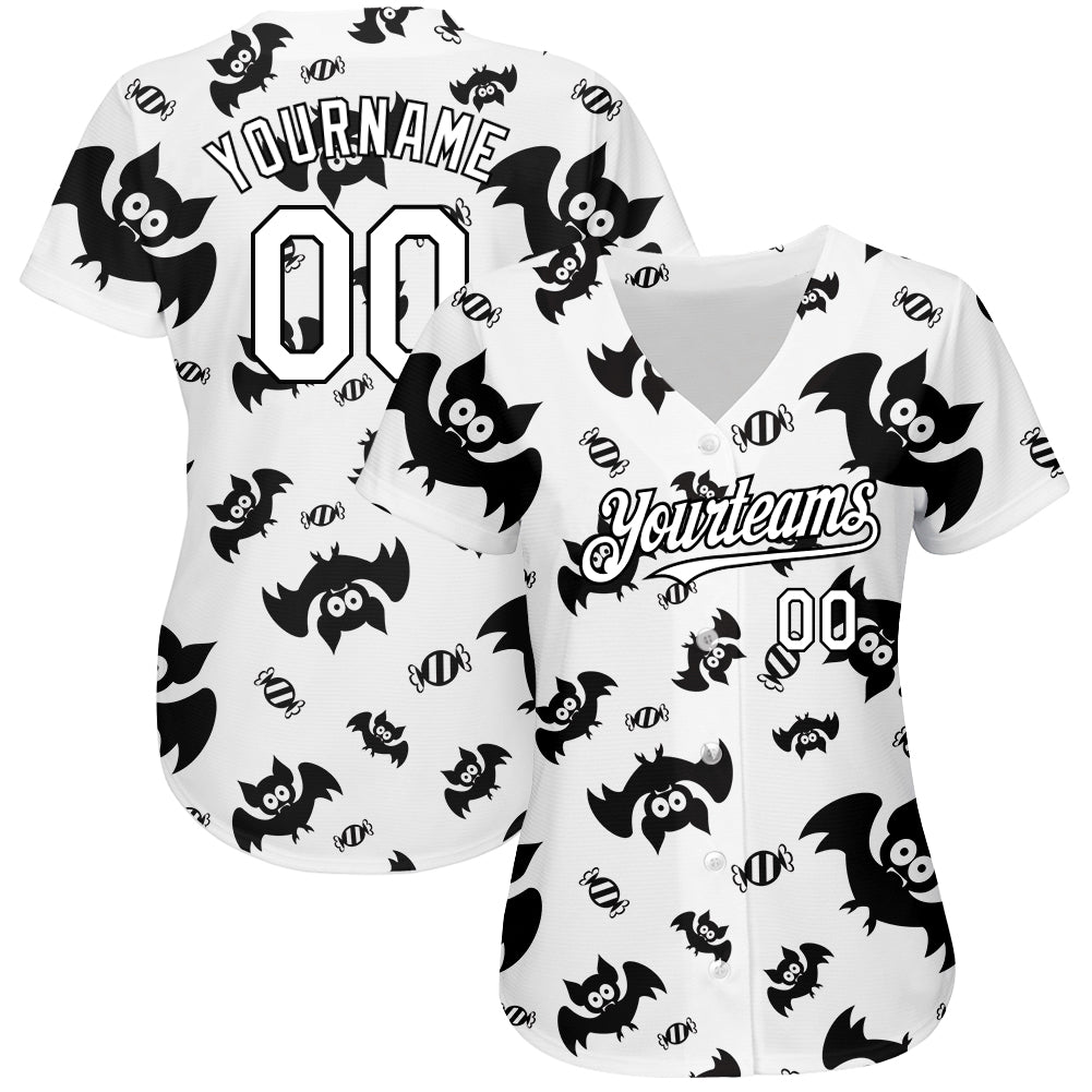 Cheap Custom White Black 3D Pattern Design Bat Authentic Baseball Jersey  Free Shipping – CustomJerseysPro