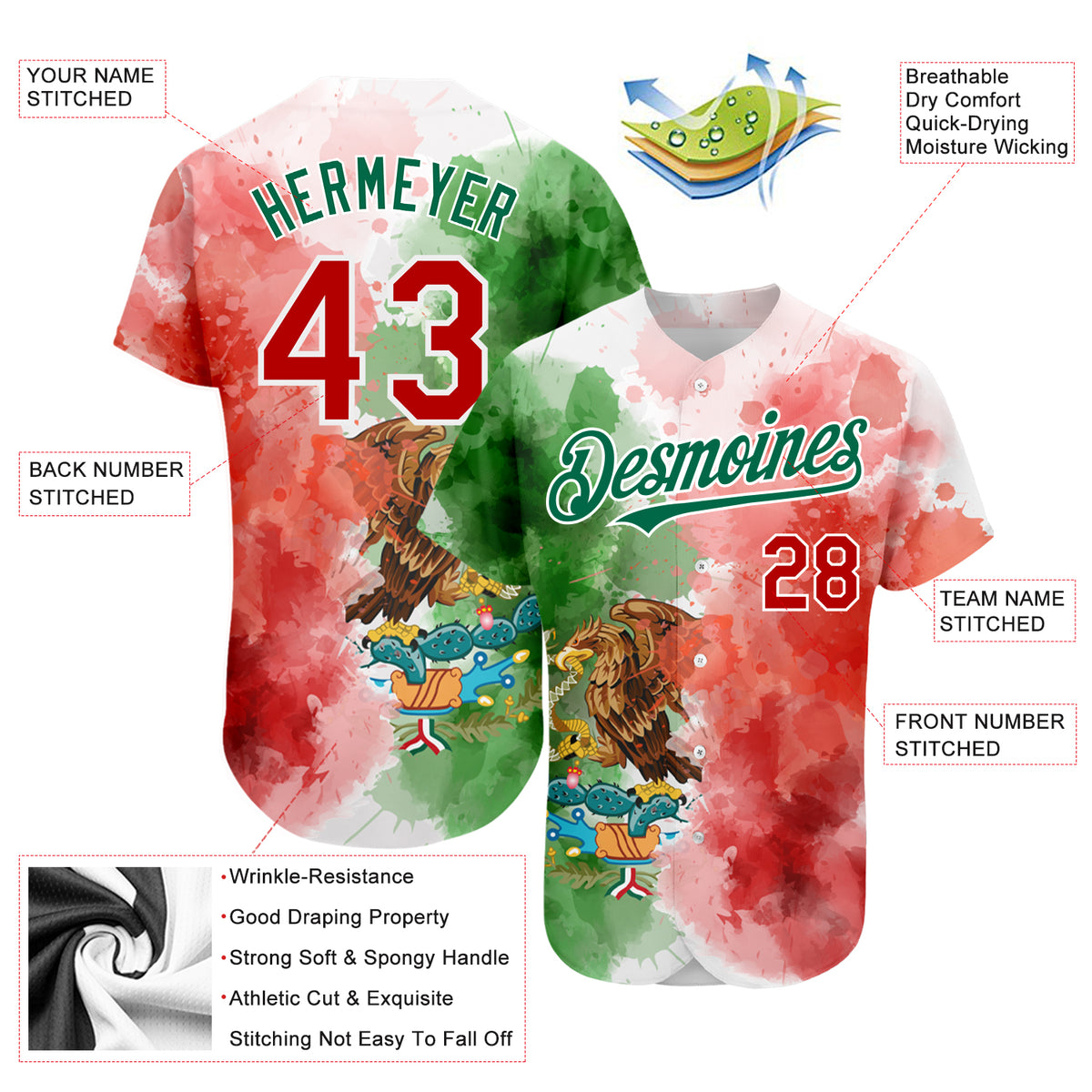 Cheap Custom White Red Kelly Green-Black 3D Mexican Flag Authentic Baseball  Jersey Free Shipping – CustomJerseysPro