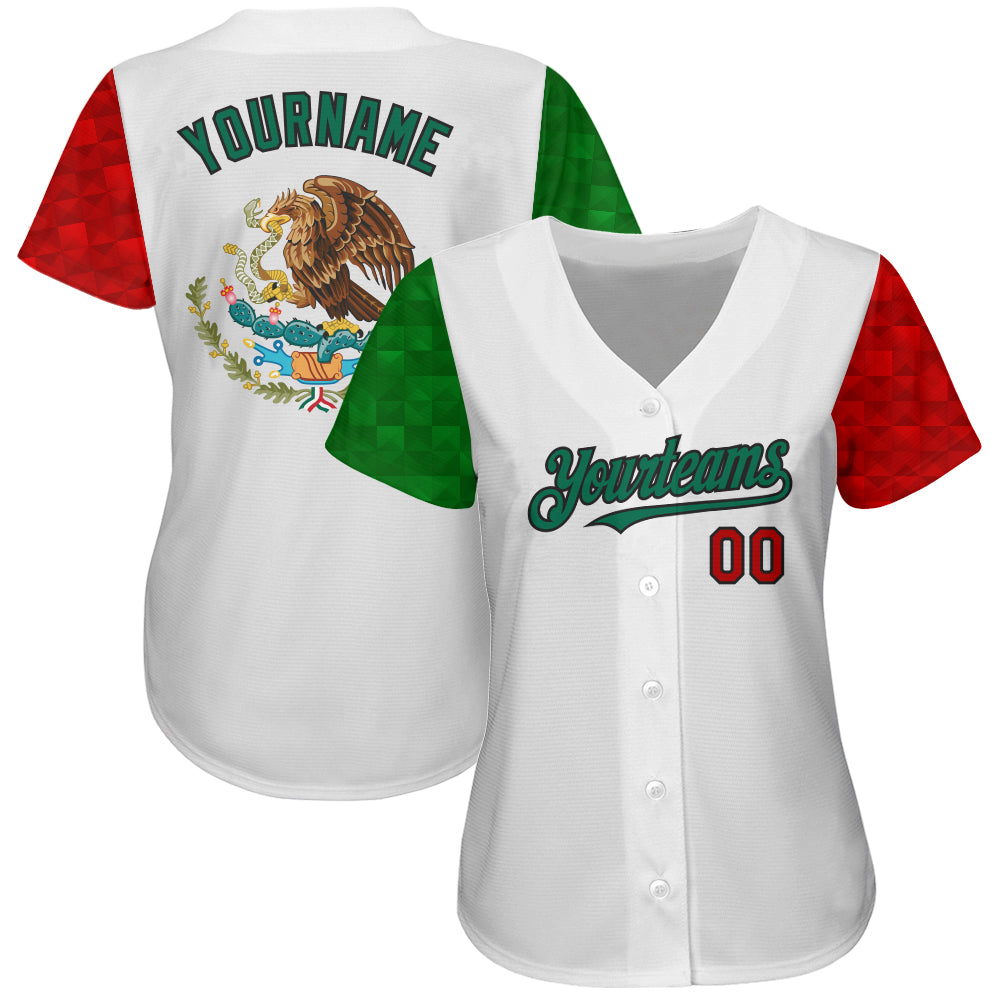 Custom Kelly Green Red-White 3D Mexican Flag Watercolored Splashes Grunge  Design Authentic Baseball Jersey Sale – UKSN INC