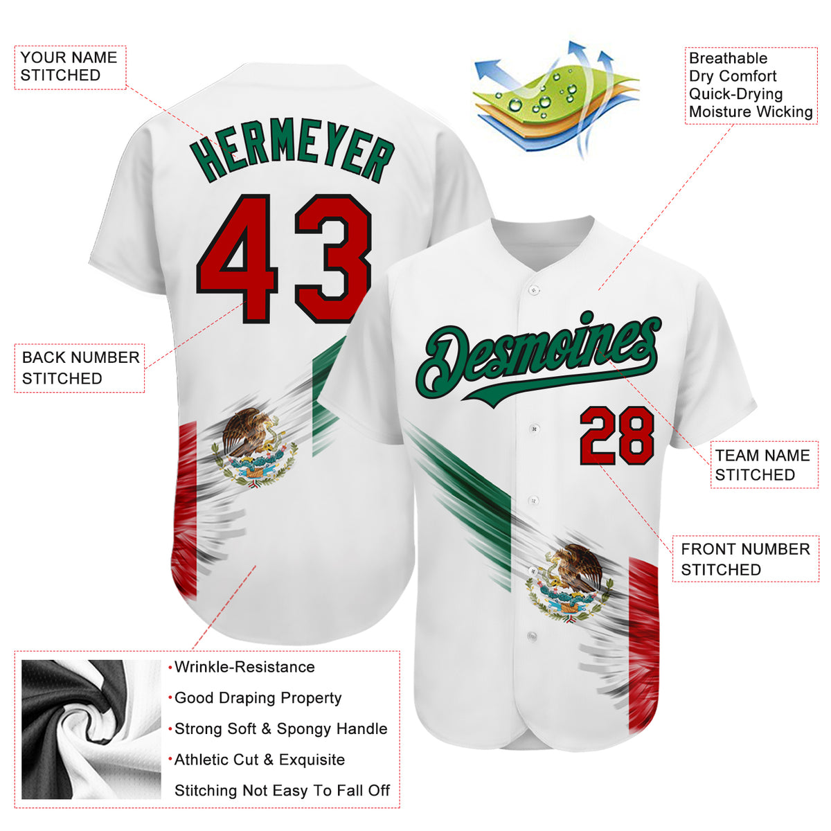 Cheap Custom Black Red-Kelly Green 3D The Abstract Wing With Mexican Flag  Authentic Baseball Jersey Free Shipping – CustomJerseysPro