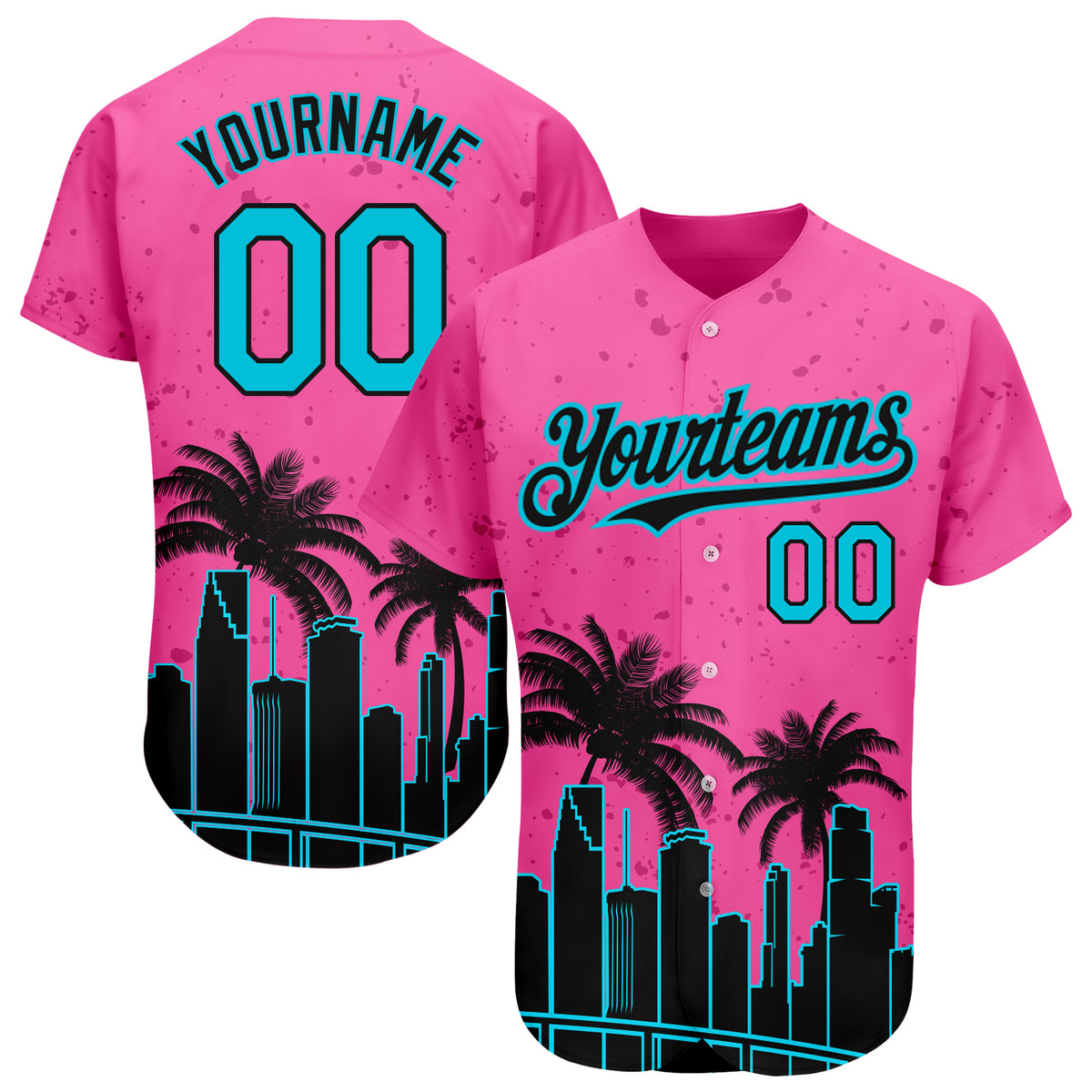 Cheap Custom Pink Lakes Blue Black 3D Miami Palm Trees City Edition Authentic Baseball Jersey Free Shipping CustomJerseysPro