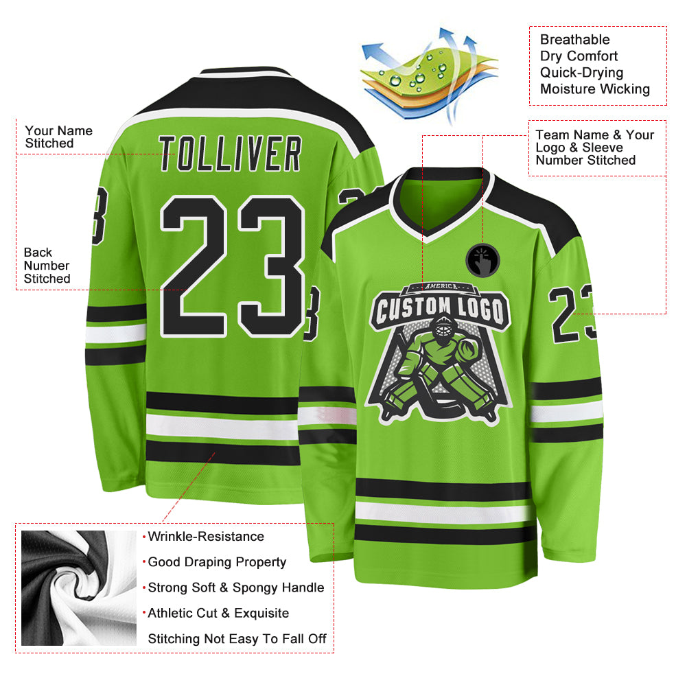 Cheap Custom Neon Green Black-White Hockey Jersey Free Shipping