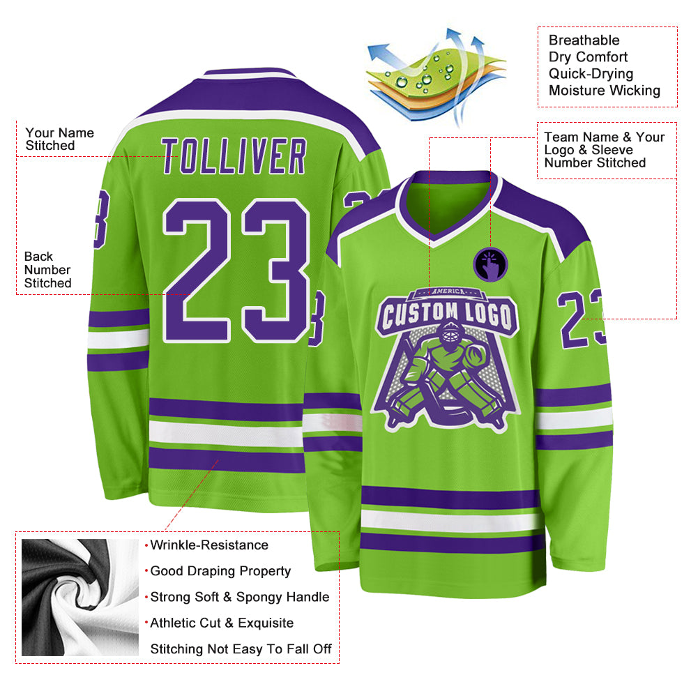 Cheap Custom Neon Green Purple-White Hockey Jersey Free Shipping