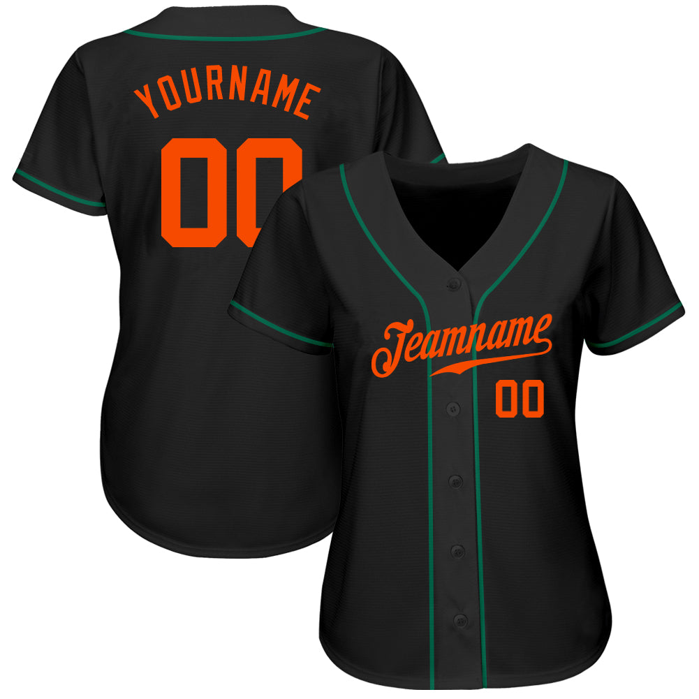 Custom Black Orange-Kelly Green Authentic Baseball Jersey Discount