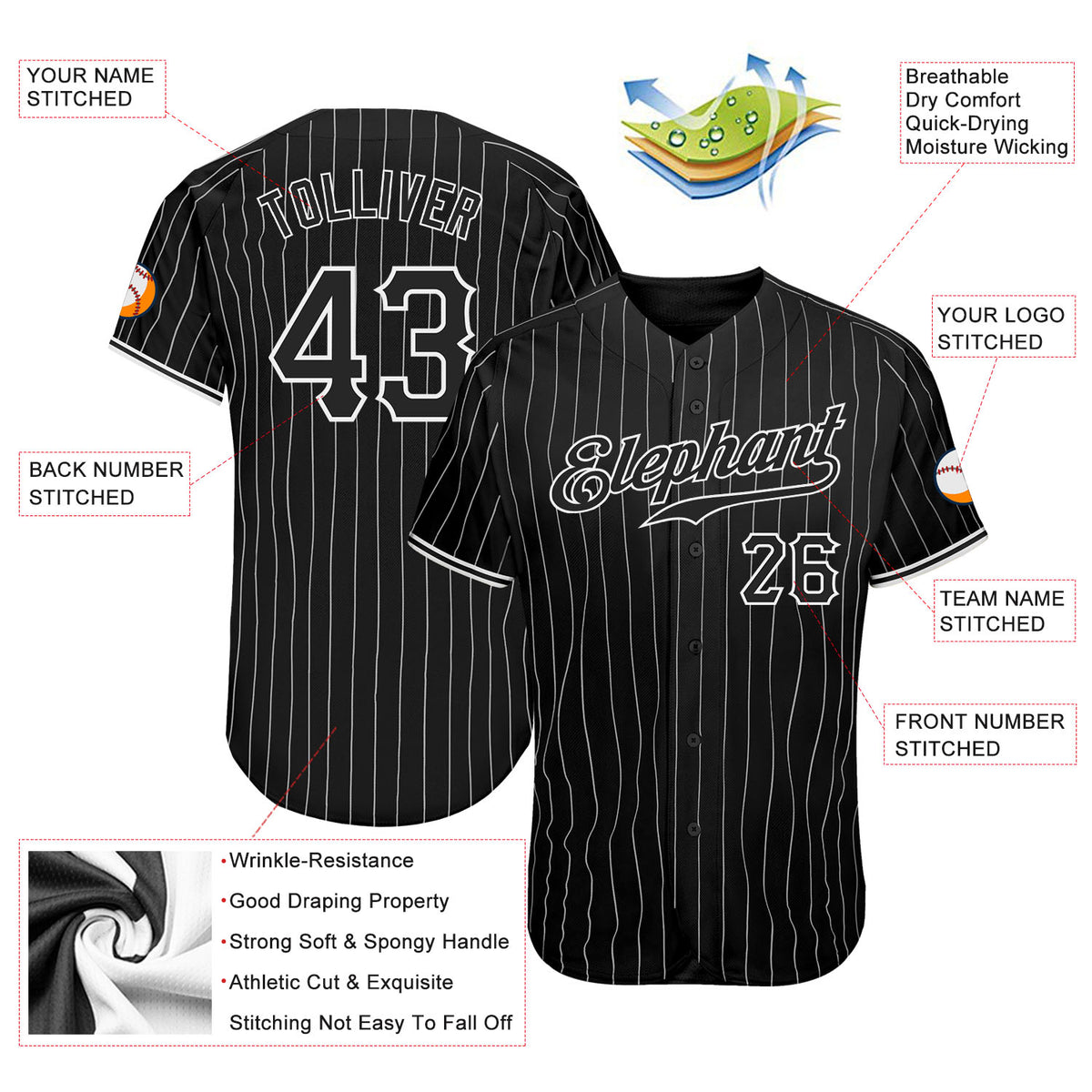 Cheap Custom Black White Strip Black-White Authentic Baseball Jersey Free  Shipping – CustomJerseysPro