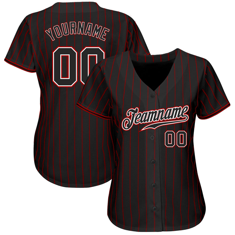 Custom Red Black Strip Black-White Authentic Baseball Jersey Discount