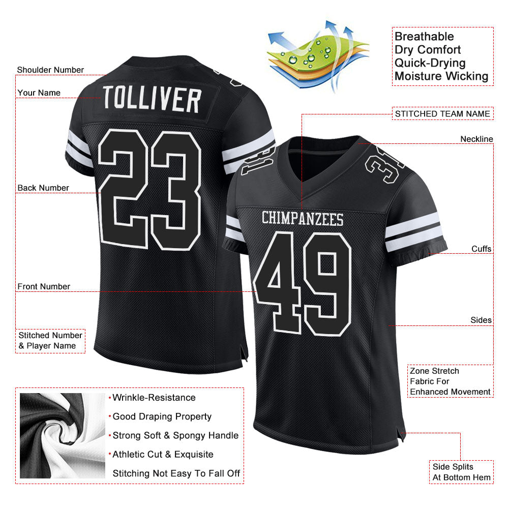 Cheap Custom Black Black-White Mesh Authentic Football Jersey Free Shipping  – CustomJerseysPro