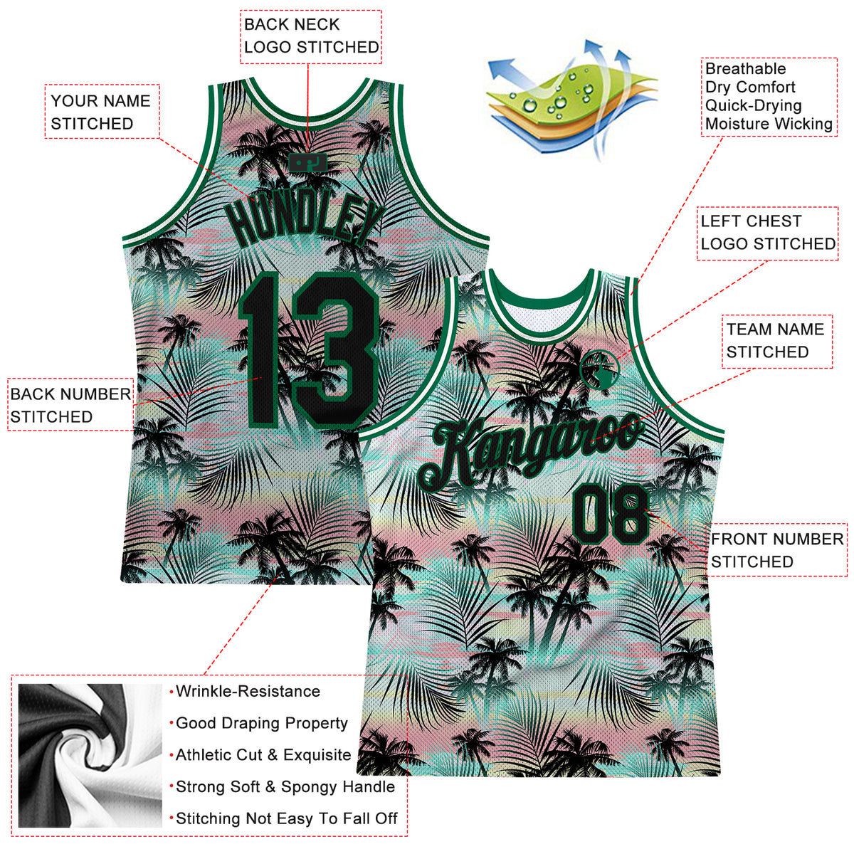 Cheap Custom Black Kelly Green-White 3D Pattern Design Hawaii Palm Leaves  And Flowers Authentic Baseball Jersey Free Shipping – CustomJerseysPro