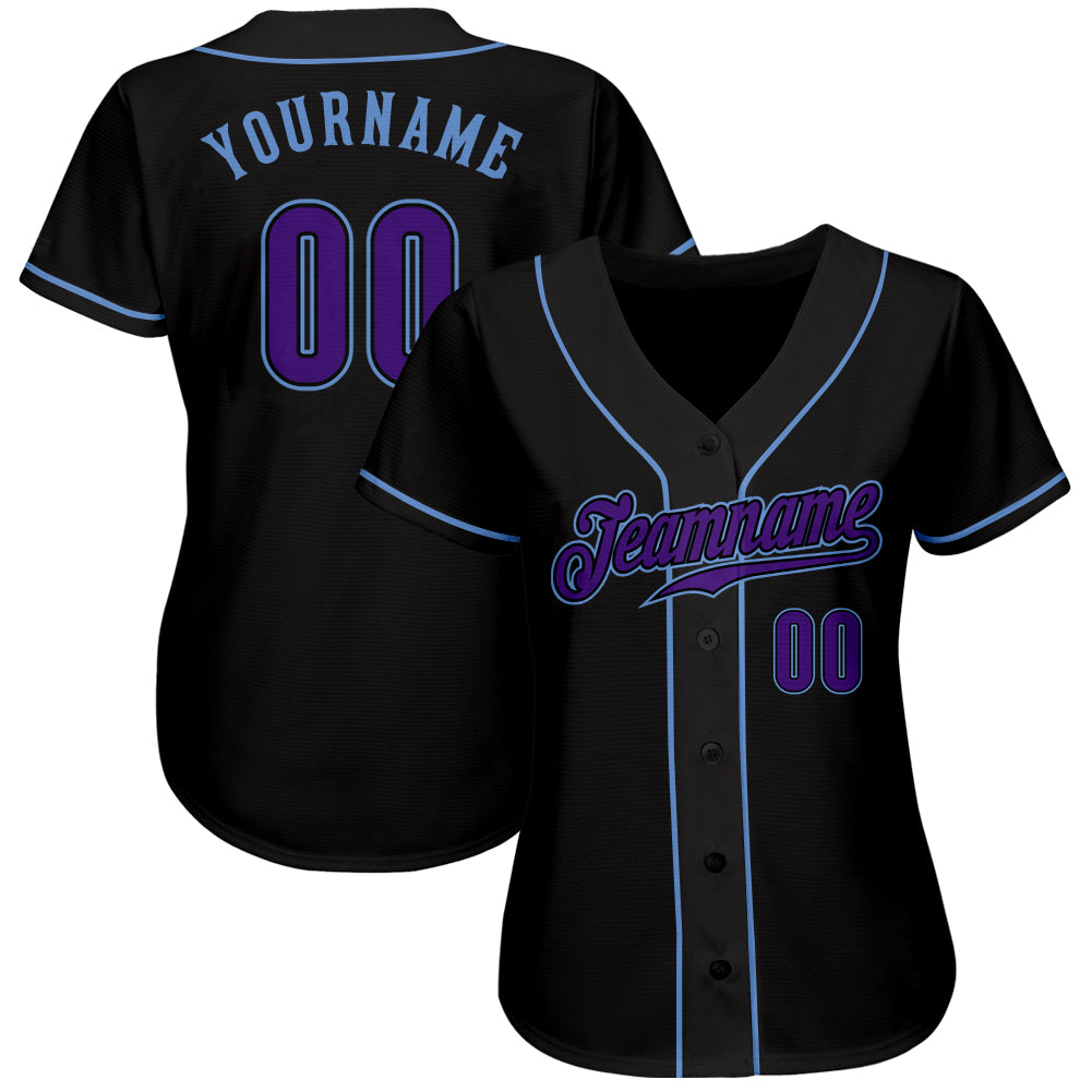 Custom Light Blue Purple-Black Authentic Baseball Jersey Sale