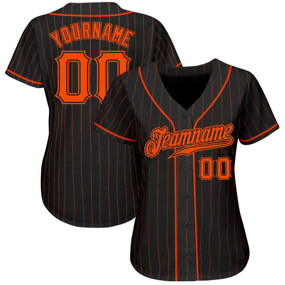 Custom Gold Black Pinstripe Black-Orange Authentic Baseball Jersey