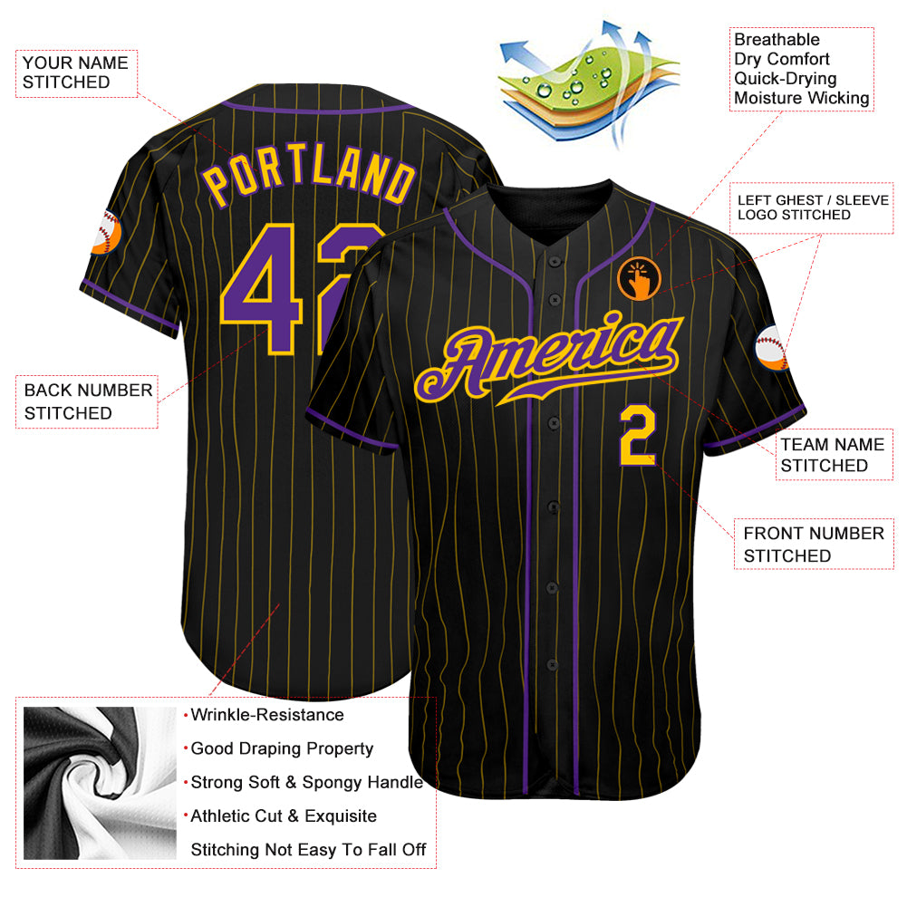 Custom Logo Name Number Purple Pinstripe Baseball Jersey