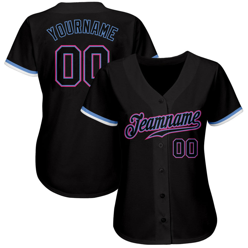 Custom Black White Pinstripe Pink-Light Blue Authentic Baseball Jersey  Discount