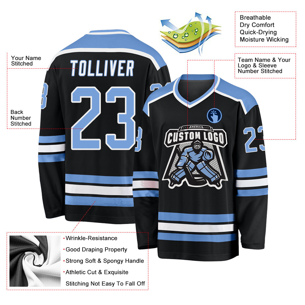 Custom Powder Blue Pink-Black Hockey Jersey Women's Size:L