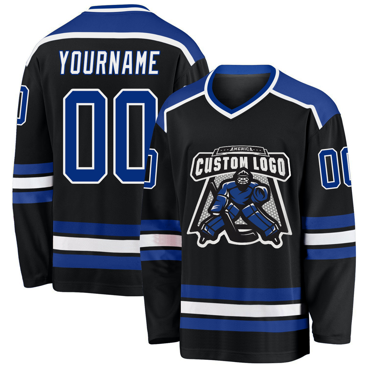 Cheap Custom Black Royal-White Hockey Jersey Free Shipping